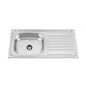 WL-10040 Polish Finish Layout Above Counter Stainless Steel Kitchen Sinks With Drainboard